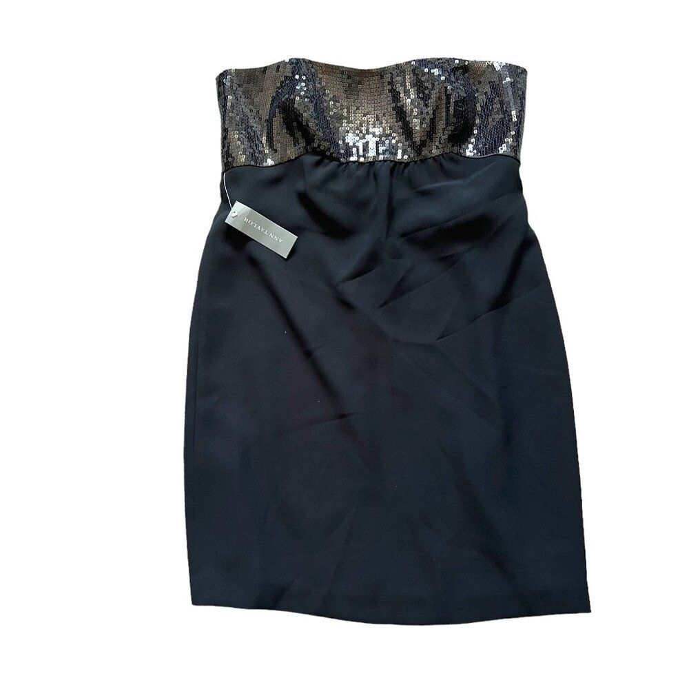 Ann Taylor New Sequin Strapless Dress In Black Size 14
